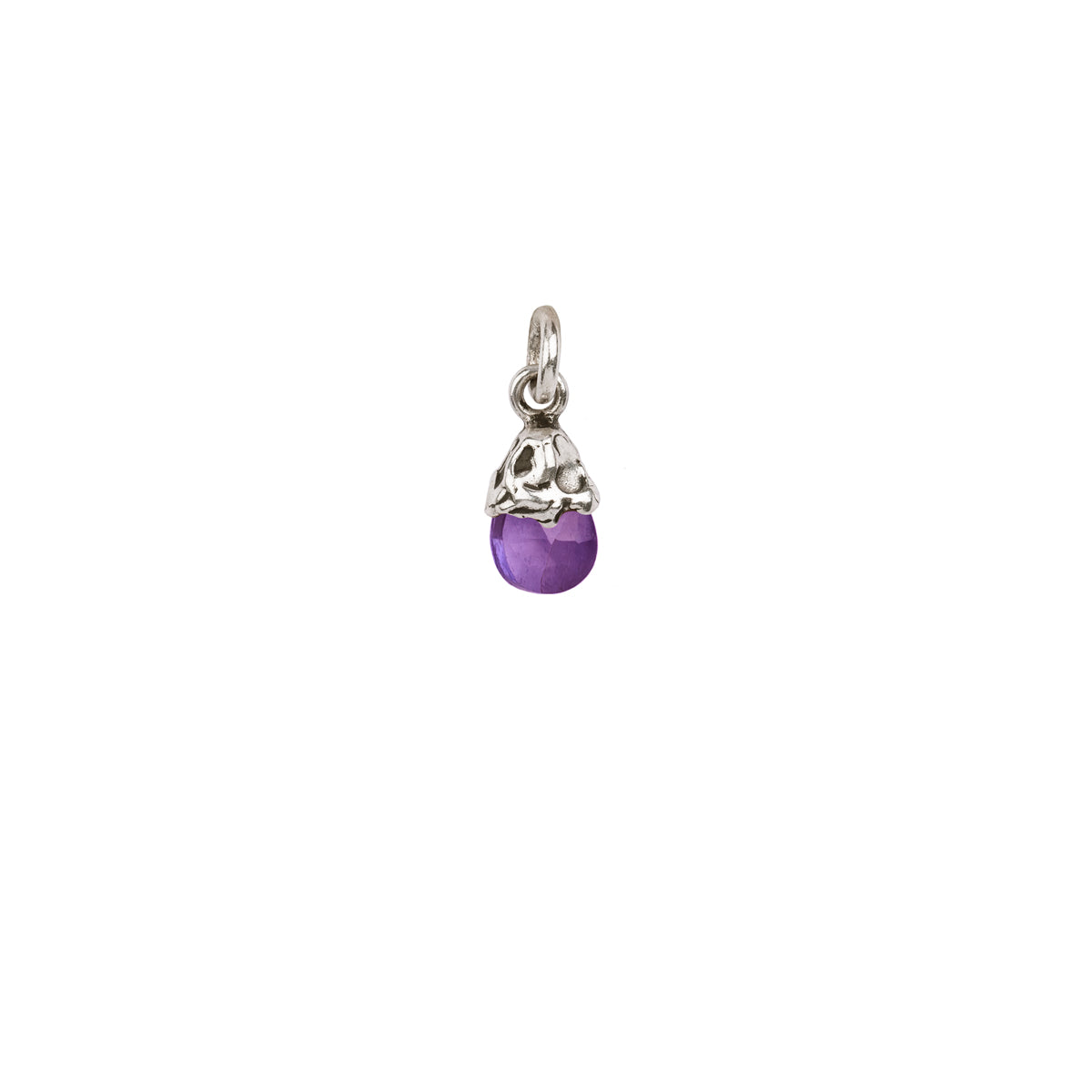 A sterling silver attraction charm capped with an amethyst stone.