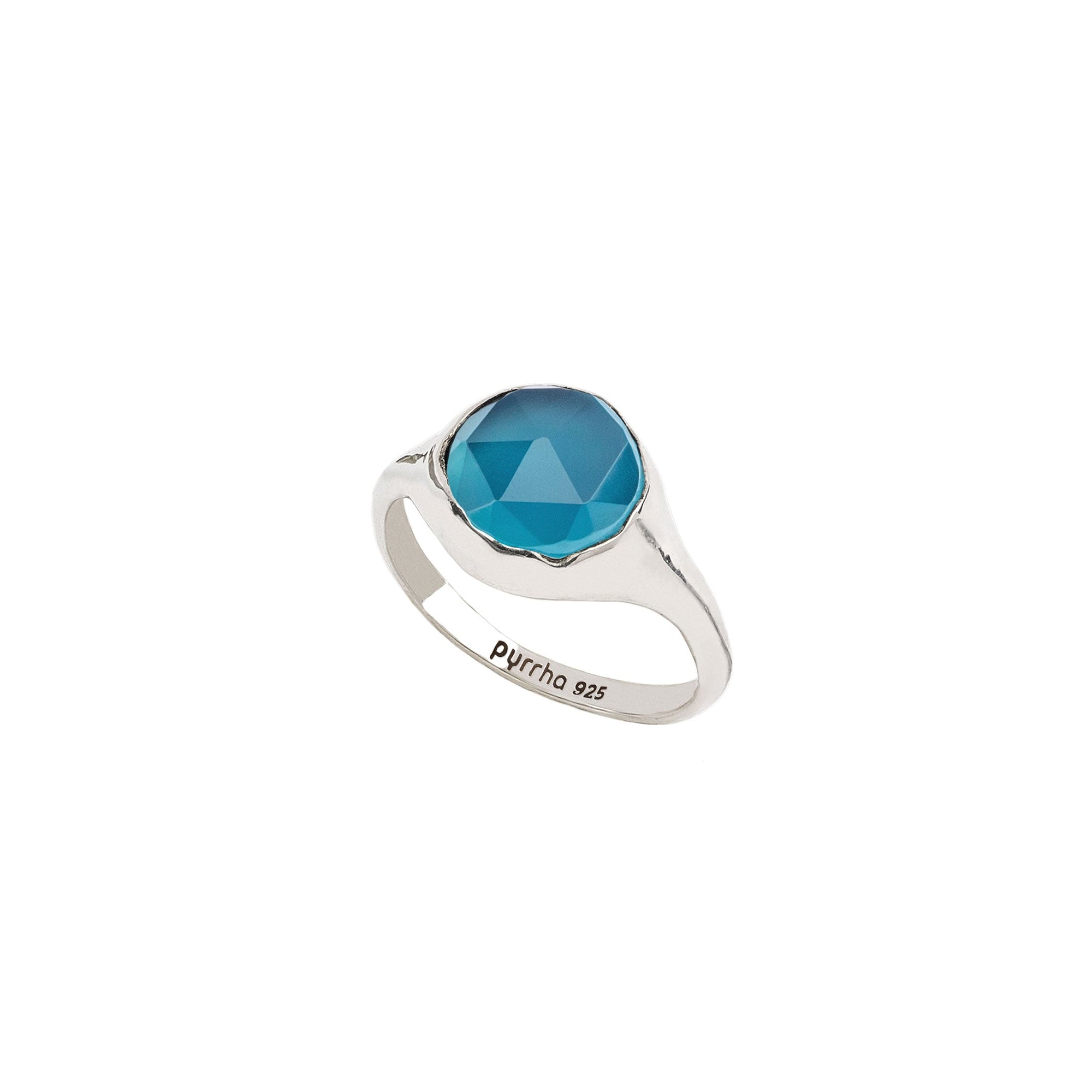 Blue Chalcedony Large Faceted Stone Set Signet Ring
