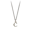 A sterling silver letter "C" charm on a silver chain.