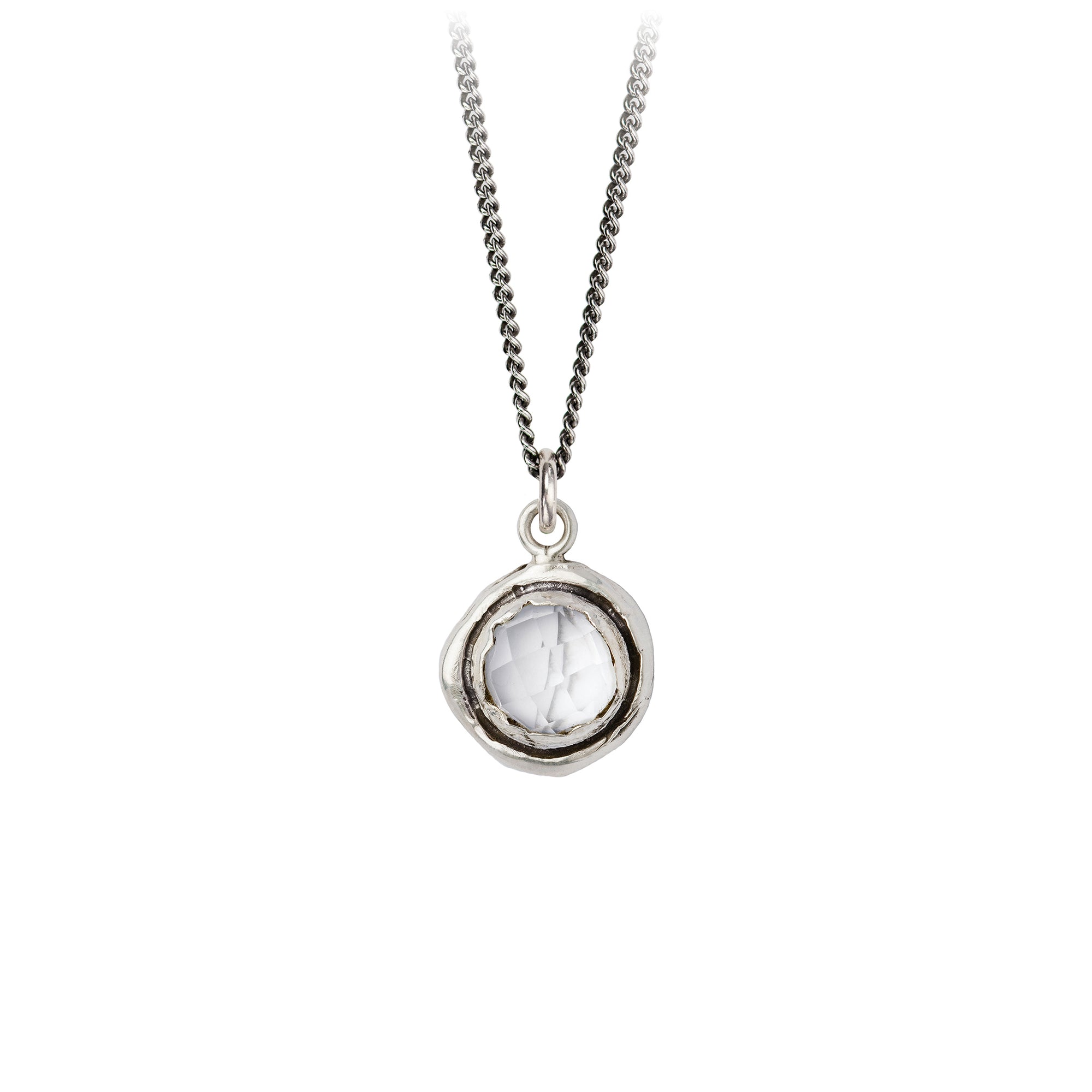 Pyrrha Clear Quartz Faceted Stone Talisman Necklace Silver