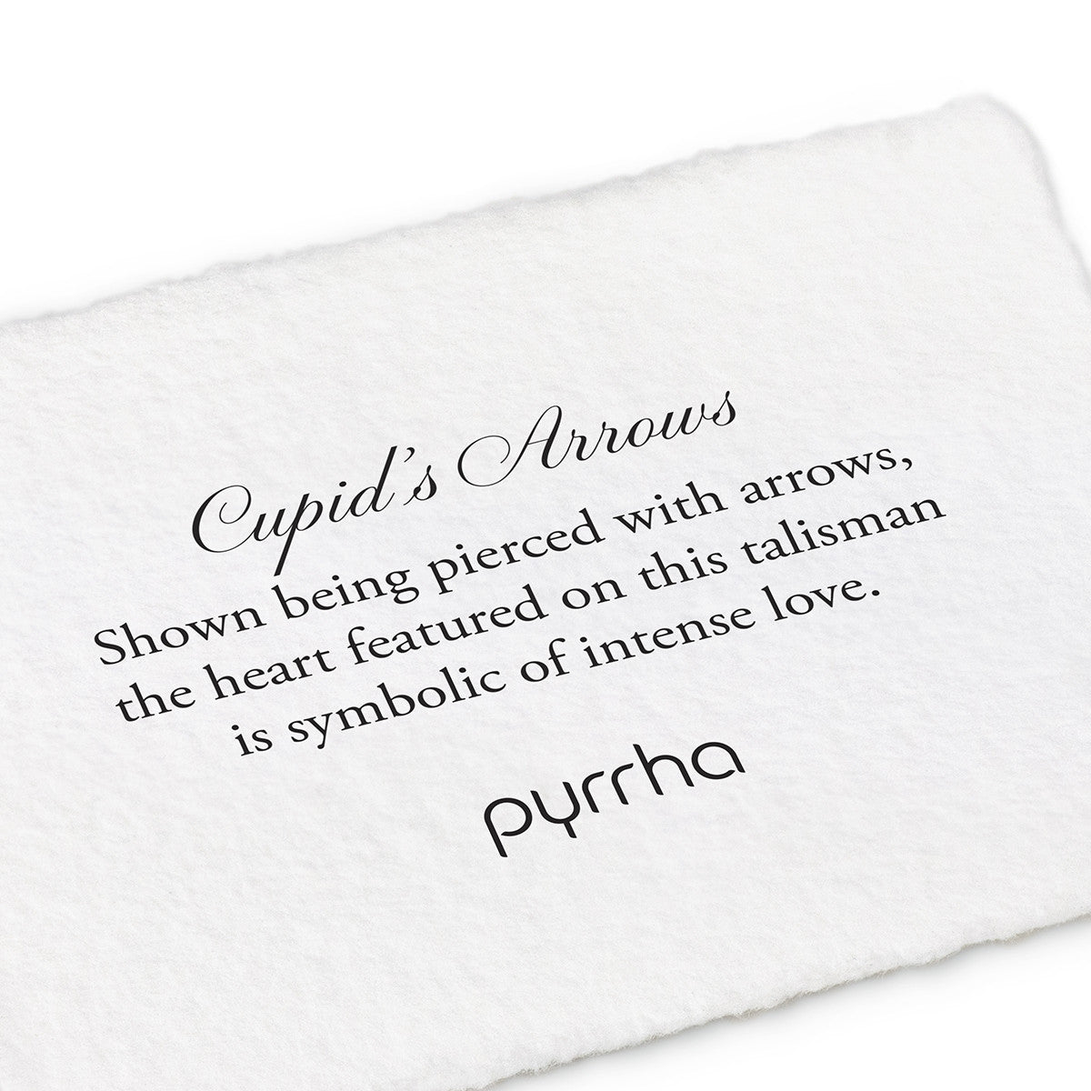 A handtorn cotton card describing the meaning for our Cupid's Arrows Studs.