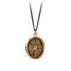 A blackened silver chain with our bronze Defender talisman.
