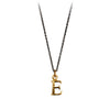 A bronze "E" charm on a blackened sterling silver chain