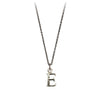 A sterling silver letter "E" charm on a silver chain.