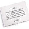 A hand-torn, letterpress printed card describing the meaning for Pyrrha's Fearless Talisman