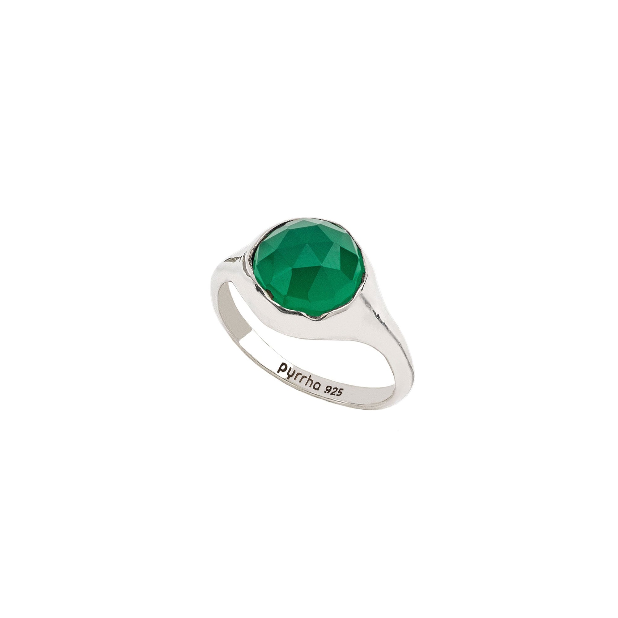 Green Onyx Large Faceted Stone Set Signet Ring