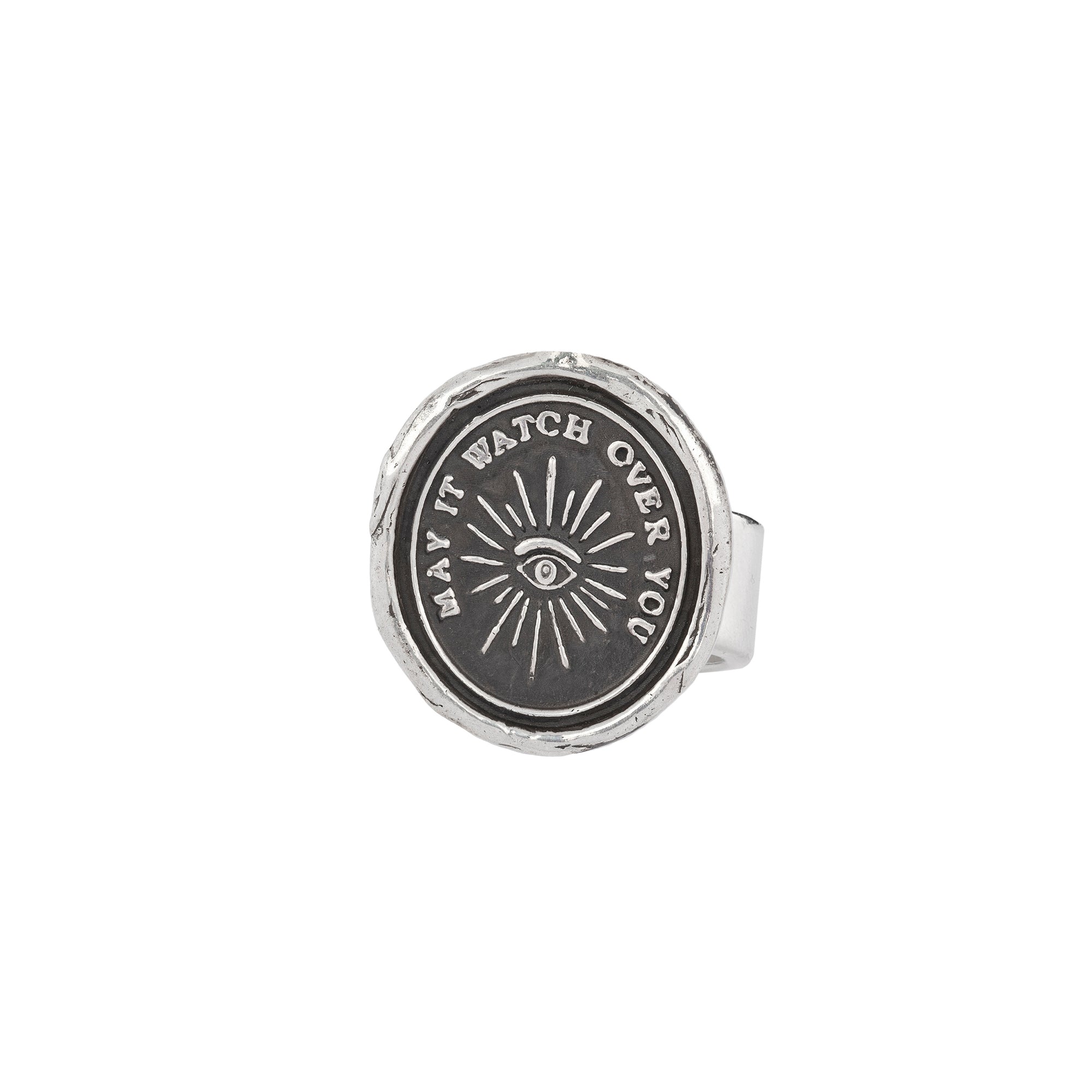 A sterling silver ring with our Higher Power talisman on the band.