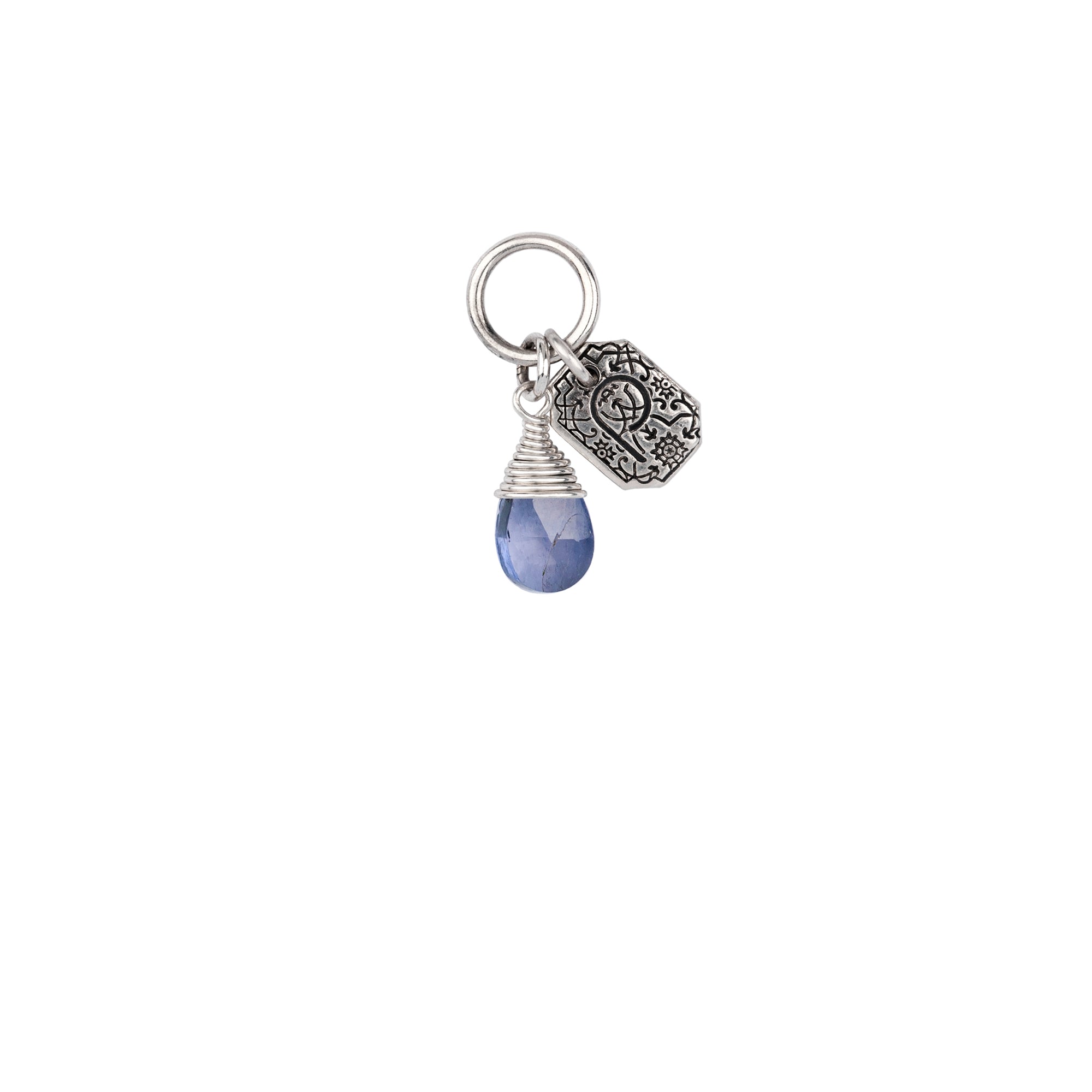 A sterling silver signature attraction charm capped with a Lolite stone.