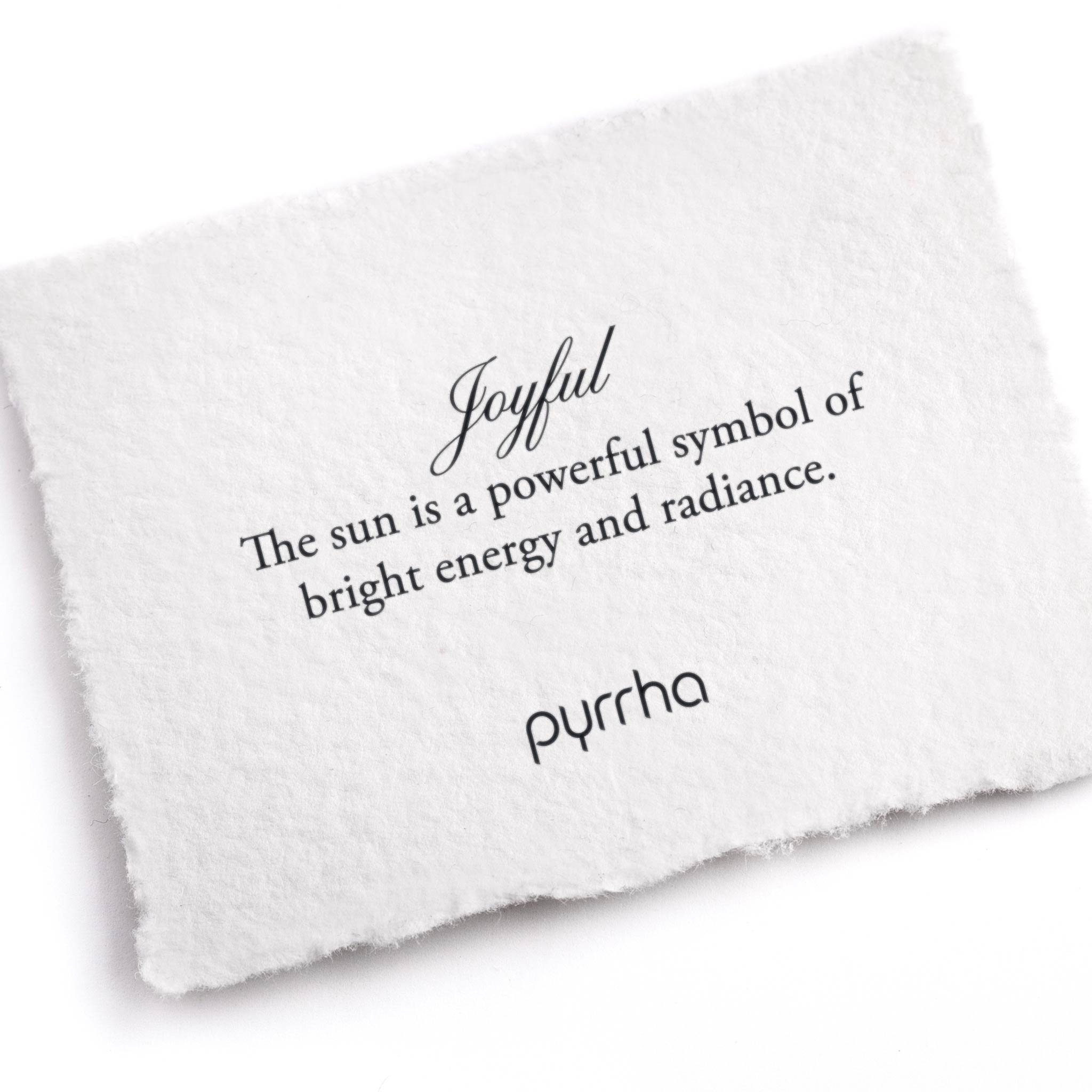 A hand-torn, letterpress printed card describing the meaning for Pyrrha's Joyful Appreciation Talisman