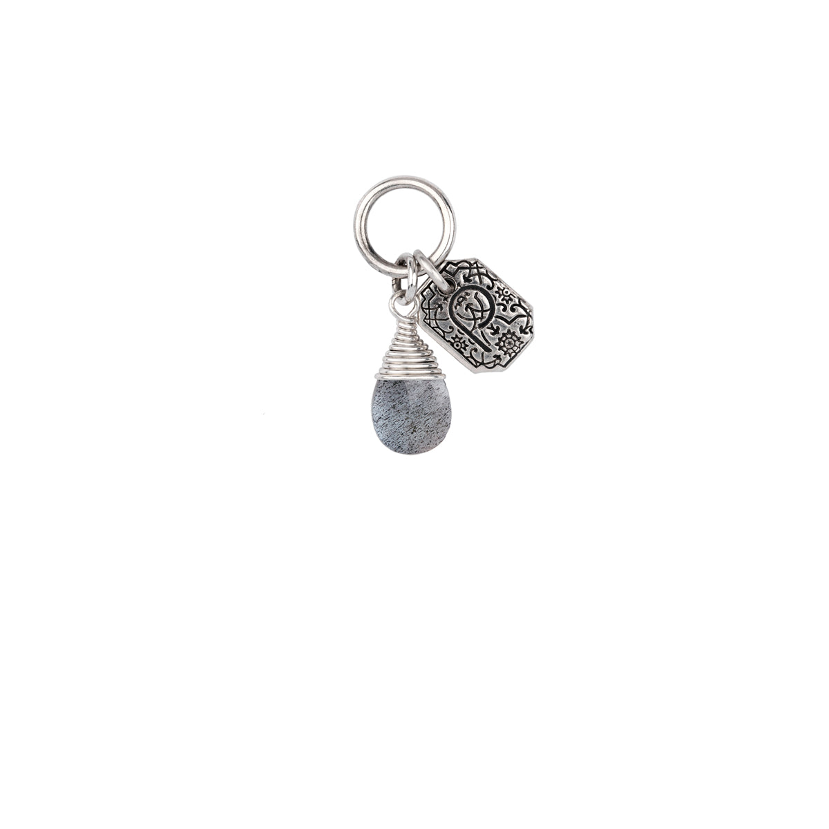 A sterling silver signature attraction charm capped with a Labradorite stone.