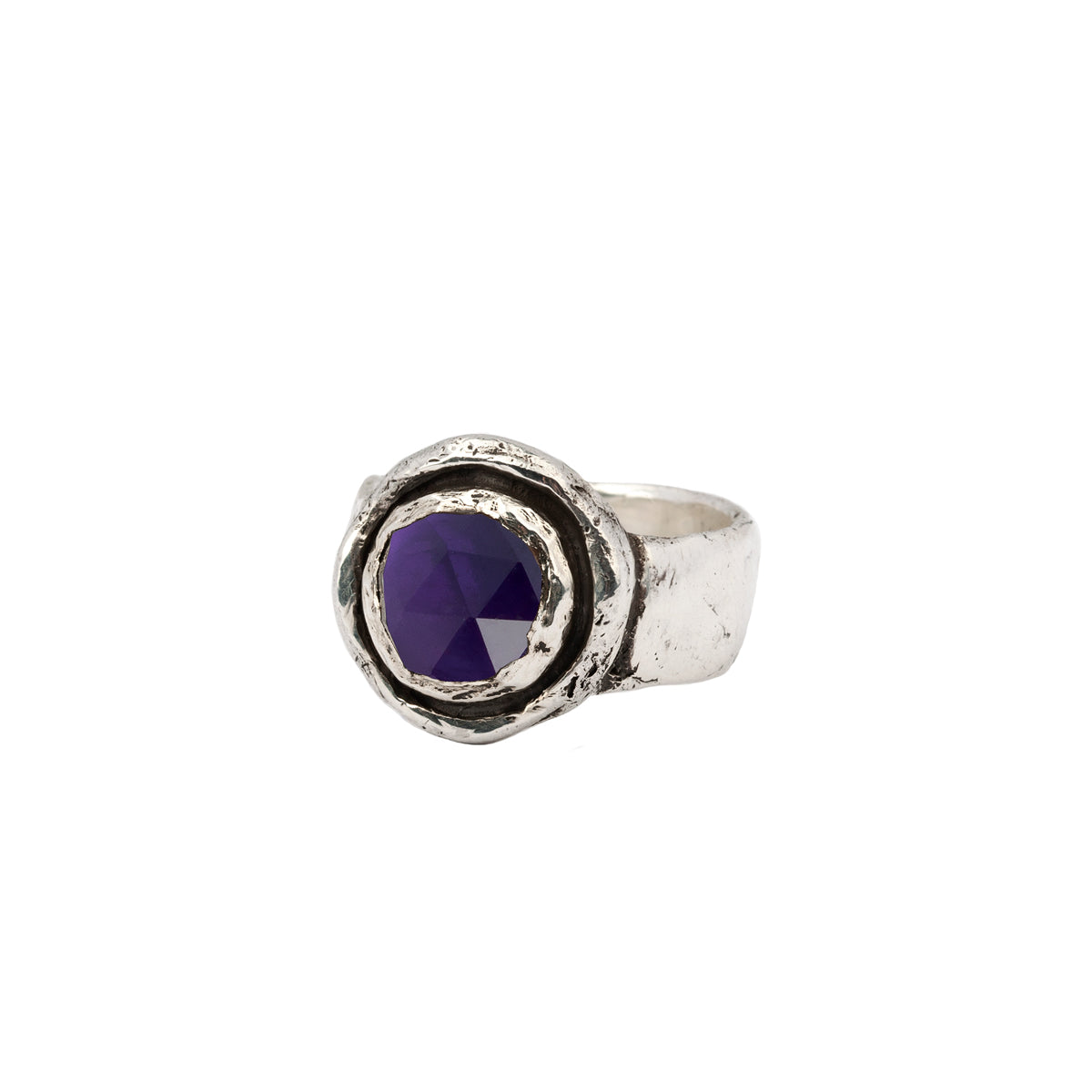 Amethyst Faceted Stone Talisman Ring