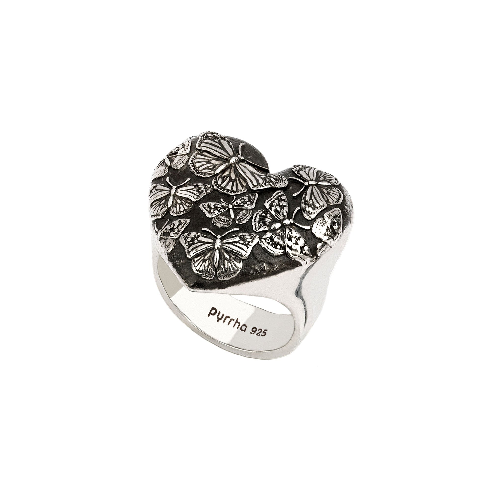 Butterfly Large Puffed Heart Signet Ring