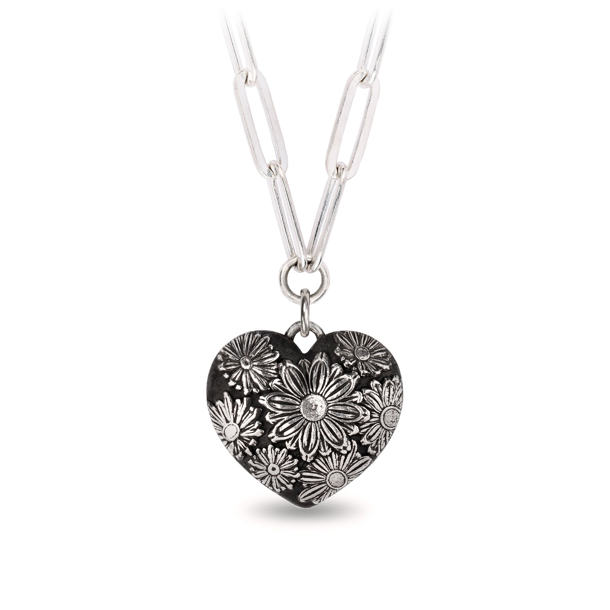 Daisy Large Puffed Heart Large Paperclip Chain Necklace