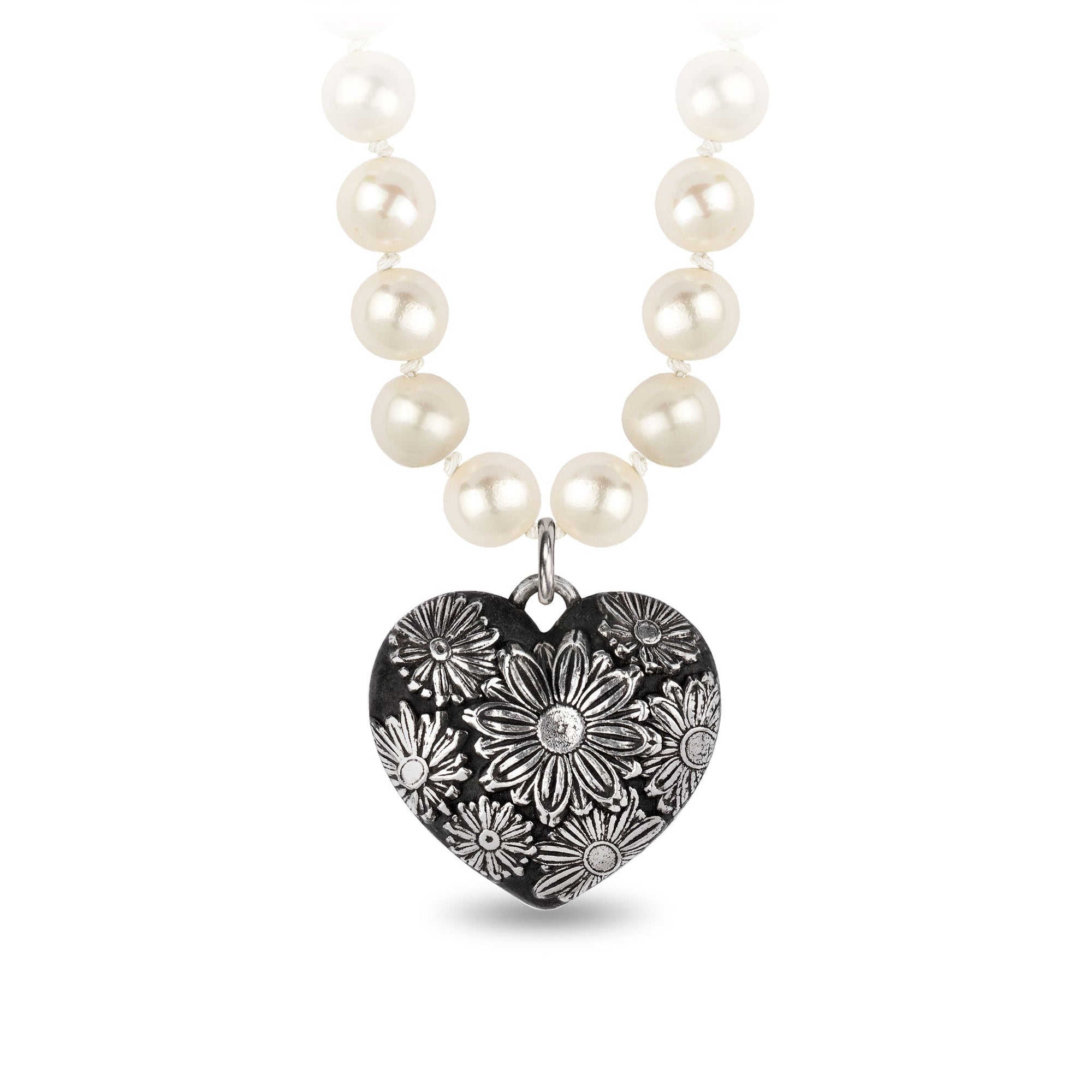 Pearl Necklace With Puffy Heart - Gold Jewelry | Nashelle