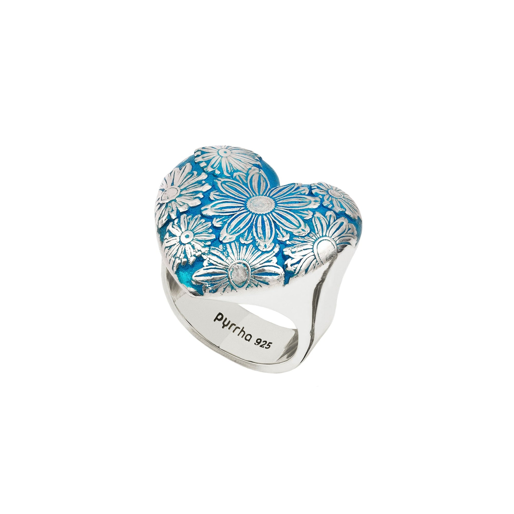 Daisy Large Puffed Heart Signet Ring - Capri Blue