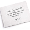 A hand-torn, letterpress printed card describing the meaning for Pyrrha's Love Conquers All Talisman