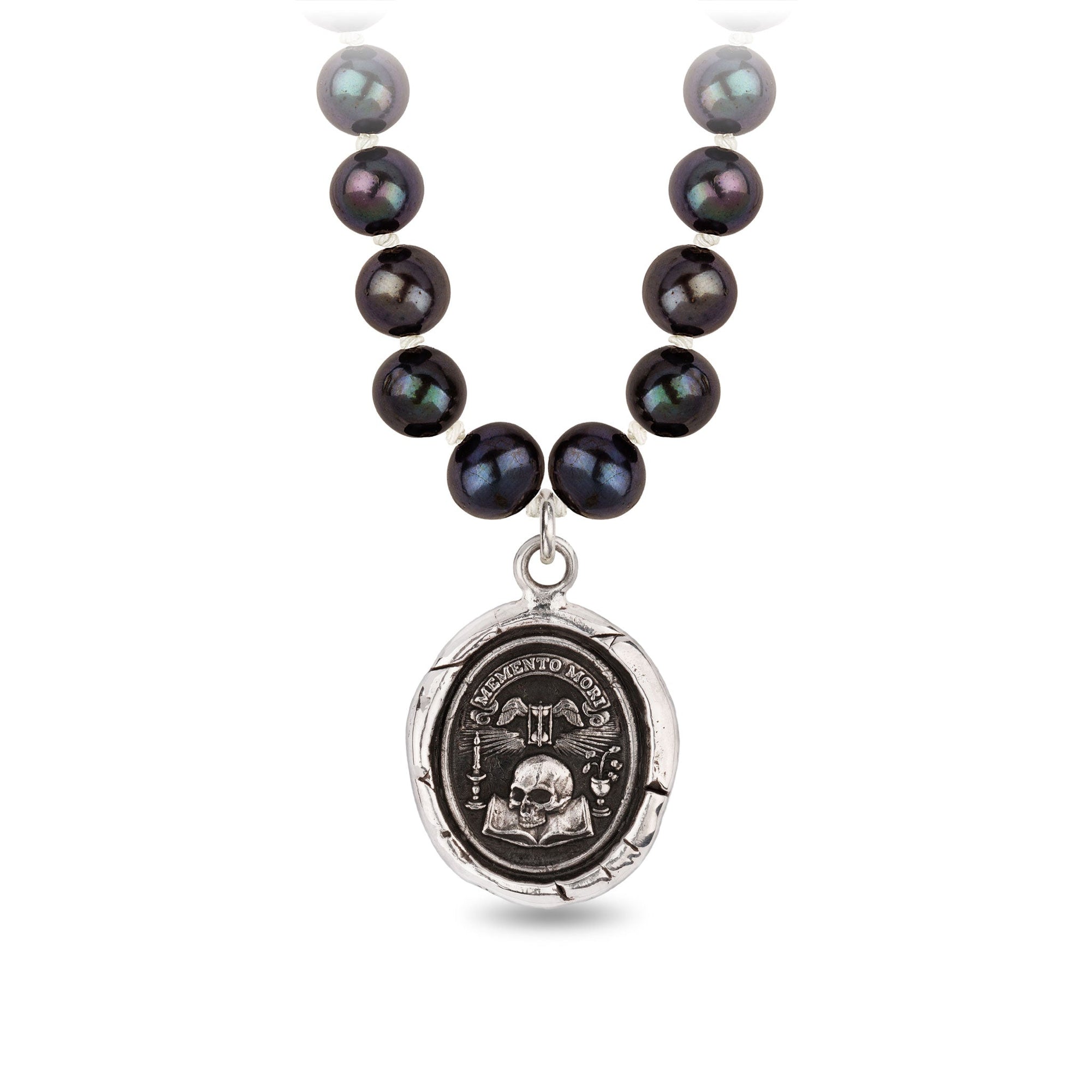 Pyrrha Memento Mori Knotted Pearl Necklace - Black