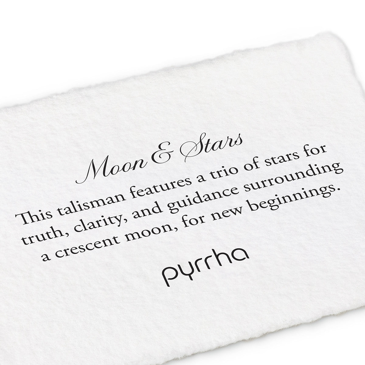 A handtorn cotton card describing the meaning for our Moon & Stars Studs.