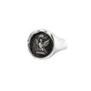 A sterling silver signet ring with our silver Never Settle talisman.