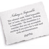 A hand-torn, letterpress printed card describing the meaning for Pyrrha's Nothing is Impossible Talisman Necklace