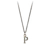 A sterling silver letter "P" charm on a silver chain.