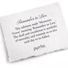 A hand-torn, letterpress printed card describing the meaning for Pyrrha's Remember To Live Wide Braided Bracelet