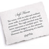 A hand-torn, letterpress printed card describing the meaning for Pyrrha's Safe Haven Talisman