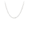 A sterling silver chain with small bright paperclip links