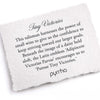 A hand-torn, letterpress printed card describing the meaning for Pyrrha's Tiny Victories 14K Gold Signature Talisman