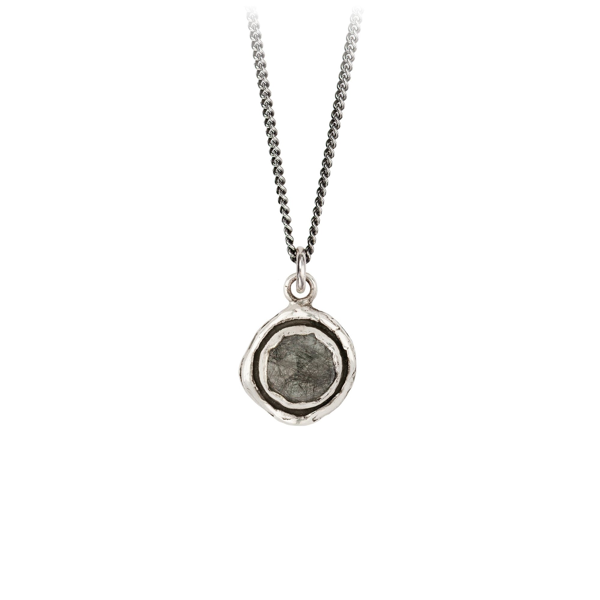 Pyrrha Tourmalated Quartz Faceted Stone Talisman Necklace Silver