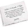 A hand-torn, letterpress printed card describing the meaning for Pyrrha's While I Breathe I Hope Talisman