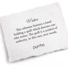 A hand-torn, letterpress printed card describing the meaning for Pyrrha's Writer Talisman