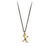 A bronze letter "X" charm on a blackened silver chain.