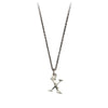 A sterling silver letter "X" charm on a silver chain.