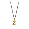 A bronze letter "Z" charm on a blackened silver chain.